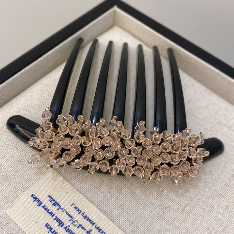 Pieptene pentru păr cu perle și cristale, 7 dinți, făcut manual, stil natural, accesoriu pentru păr feminin