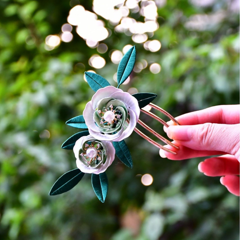 Алуминиева фиба за коса – ръчно изработена флорална украса, древнокитайски Хан стил, унисекс, произход: Шилонг район, Пингдиншан, Хенан, зима 2024