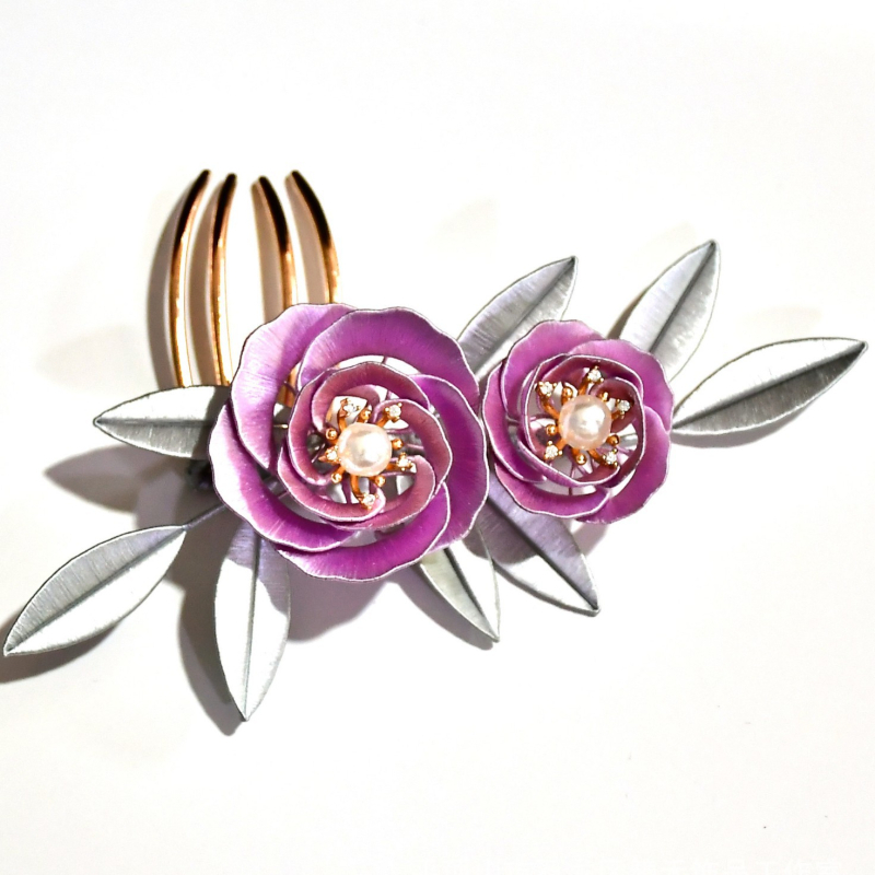 Алуминиева фиба за коса – ръчно изработена флорална украса, древнокитайски Хан стил, унисекс, произход: Шилонг район, Пингдиншан, Хенан, зима 2024