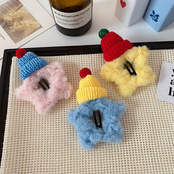 Miyou plüss ötágú csillag formájú hajcsat, BB klip, koreai stílus, ősz 2024