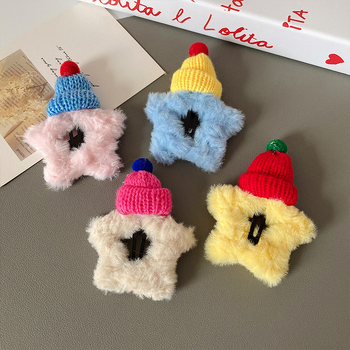 Miyou plüss ötágú csillag formájú hajcsat, BB klip, koreai stílus, ősz 2024