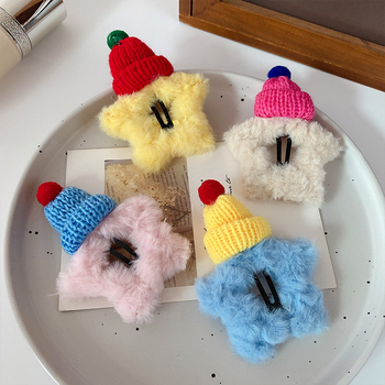 Miyou plüss ötágú csillag formájú hajcsat, BB klip, koreai stílus, ősz 2024