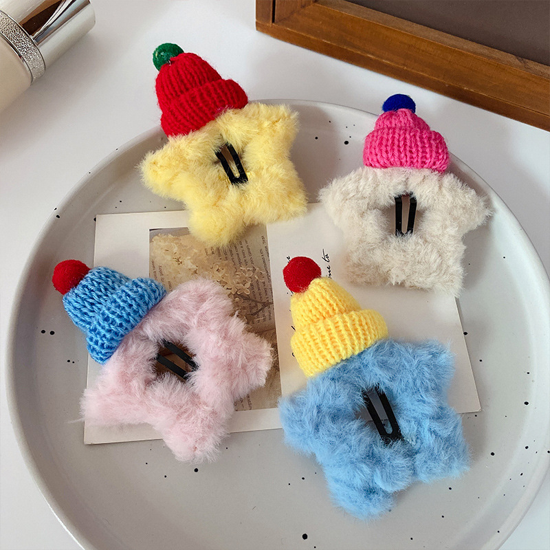 Miyou plüss ötágú csillag formájú hajcsat, BB klip, koreai stílus, ősz 2024