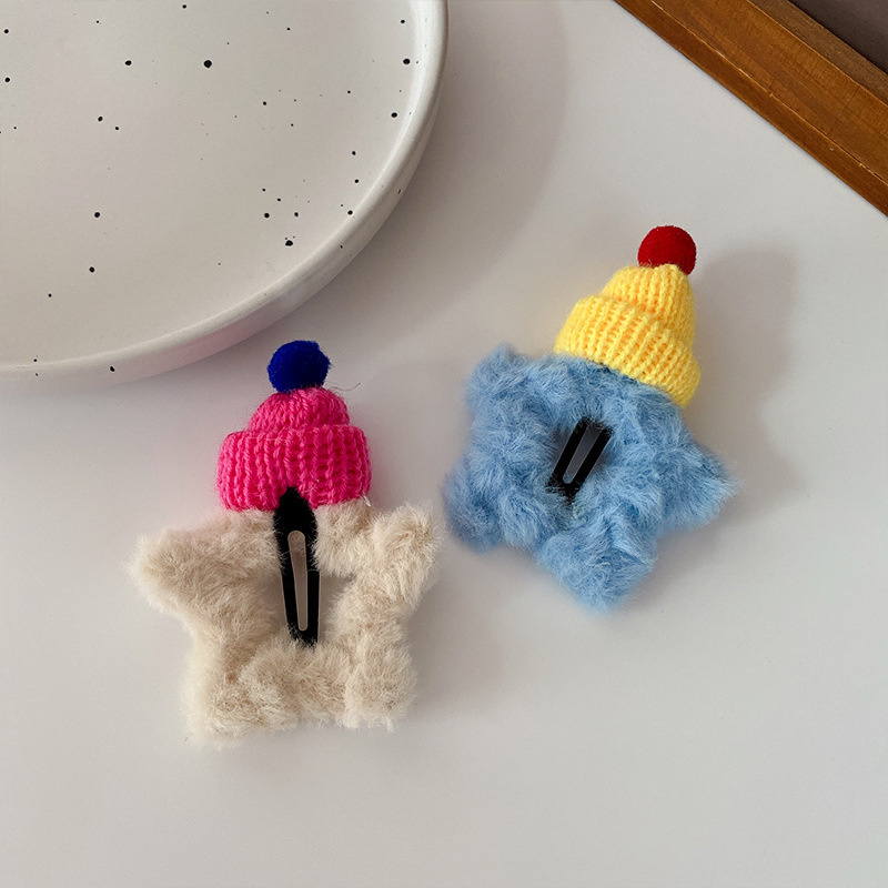 Miyou plüss ötágú csillag formájú hajcsat, BB klip, koreai stílus, ősz 2024