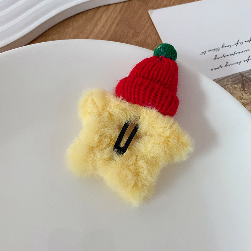 Miyou plüss ötágú csillag formájú hajcsat, BB klip, koreai stílus, ősz 2024