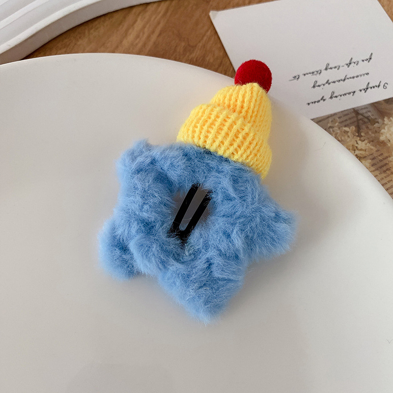 Miyou plüss ötágú csillag formájú hajcsat, BB klip, koreai stílus, ősz 2024