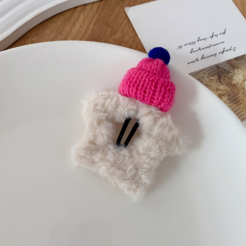 Miyou plüss ötágú csillag formájú hajcsat, BB klip, koreai stílus, ősz 2024