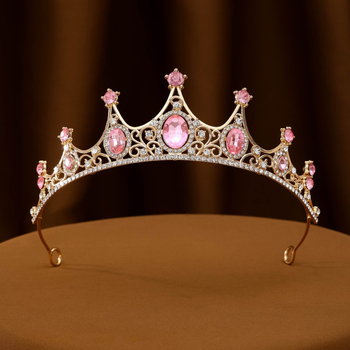 Princezná koruna tiara pre dievčatá — zliatina, osadené diamantmi, rhinestone kryštály, tvar koruny