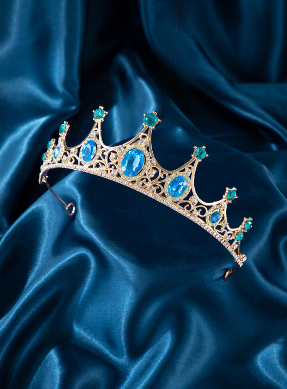 Princezná koruna tiara pre dievčatá — zliatina, osadené diamantmi, rhinestone kryštály, tvar koruny