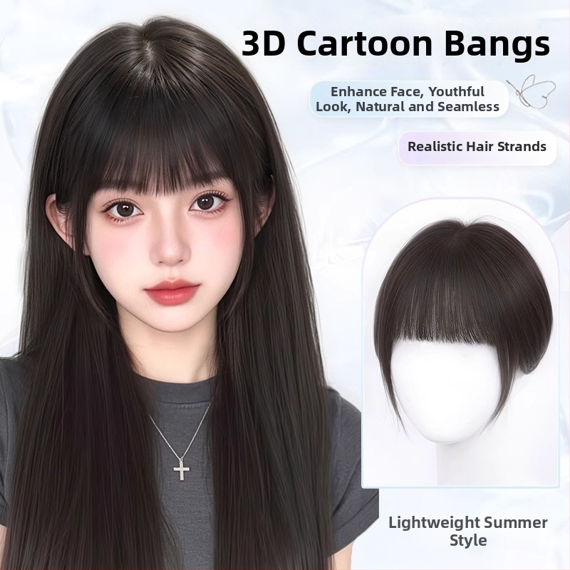 Sievietes parūka ar qi bangs stilā, karikatūras stilā, ar augstu kroni, karstumizturīgi sintētiski mati, mehāniska konstrukcija, nav krāsojama