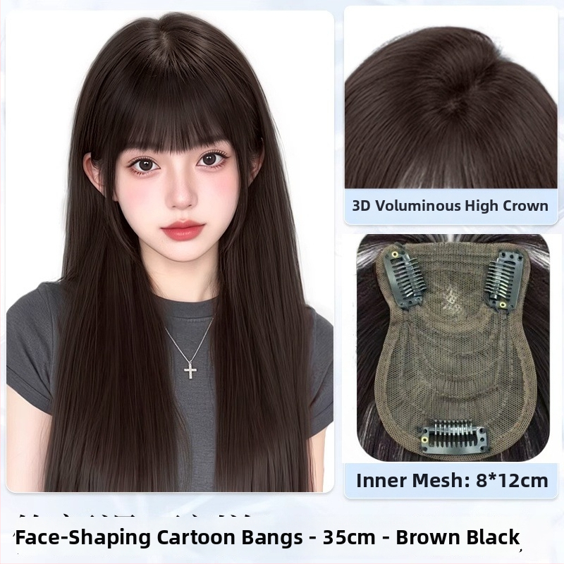 Sievietes parūka ar qi bangs stilā, karikatūras stilā, ar augstu kroni, karstumizturīgi sintētiski mati, mehāniska konstrukcija, nav krāsojama