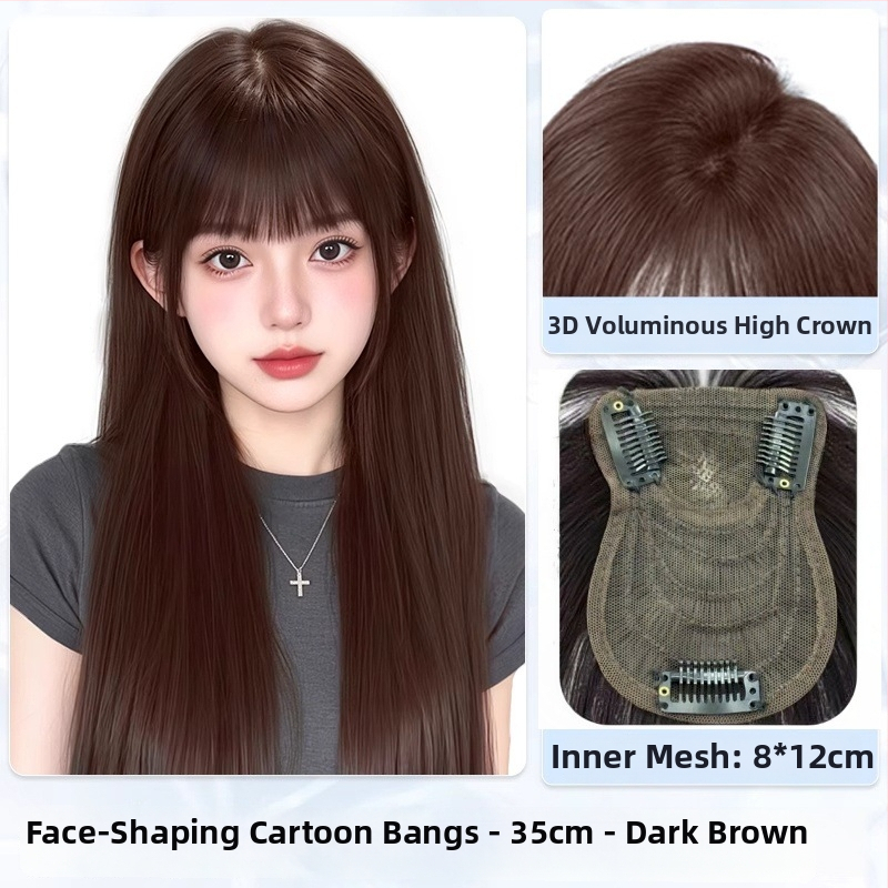 Sievietes parūka ar qi bangs stilā, karikatūras stilā, ar augstu kroni, karstumizturīgi sintētiski mati, mehāniska konstrukcija, nav krāsojama