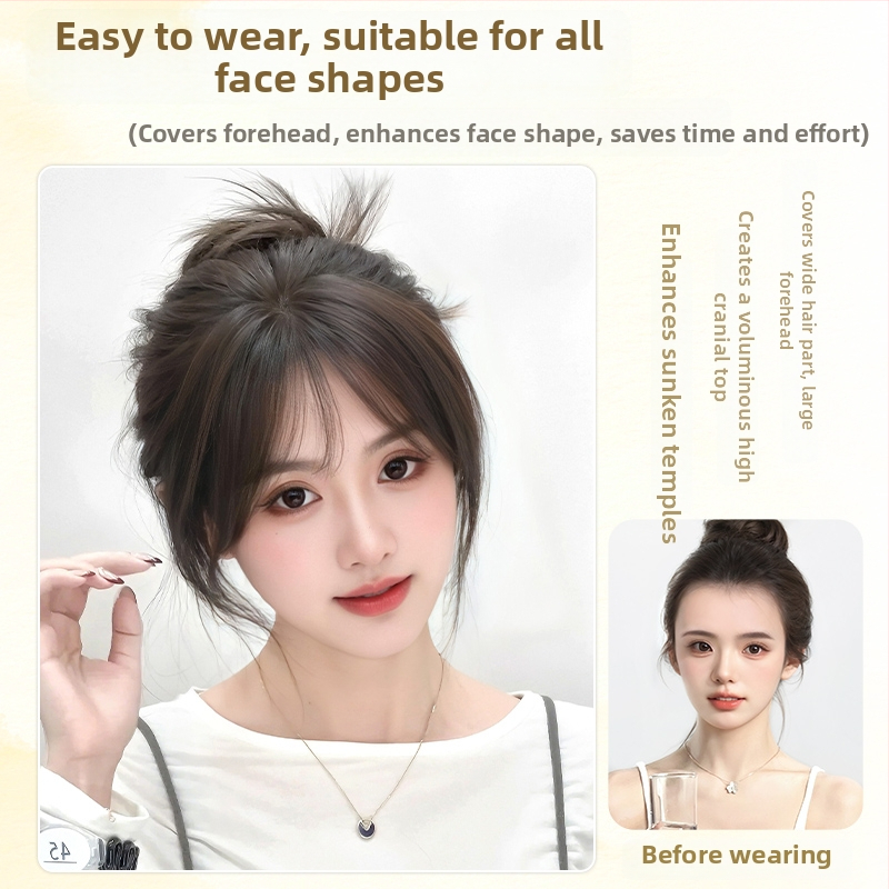 Sieviešu peruka ar bangs, īsta matu un zīda maisījums augšējā daļā tilpuma dēļ, neredzamas šuves, viegla, modelis HS-02, pusrokām adīta