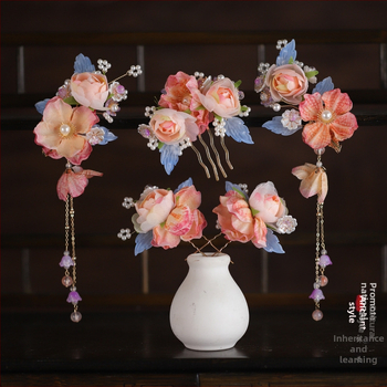 Hanfu matu galvas dekorācija – ziedu motīvs, sakausējuma materiāls, Seiko apdare