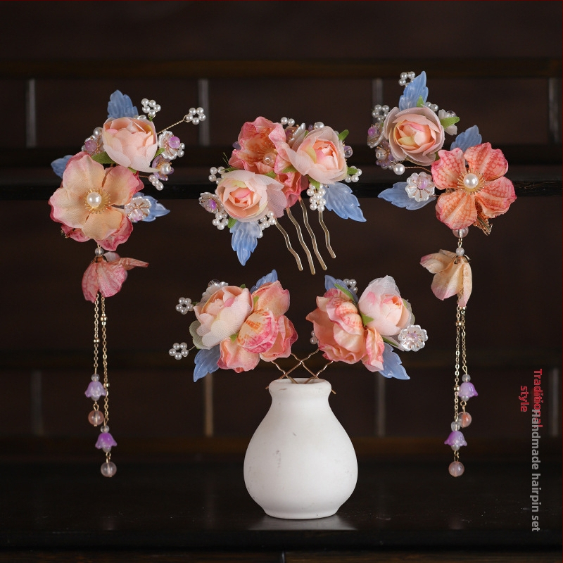 Hanfu matu galvas dekorācija – ziedu motīvs, sakausējuma materiāls, Seiko apdare