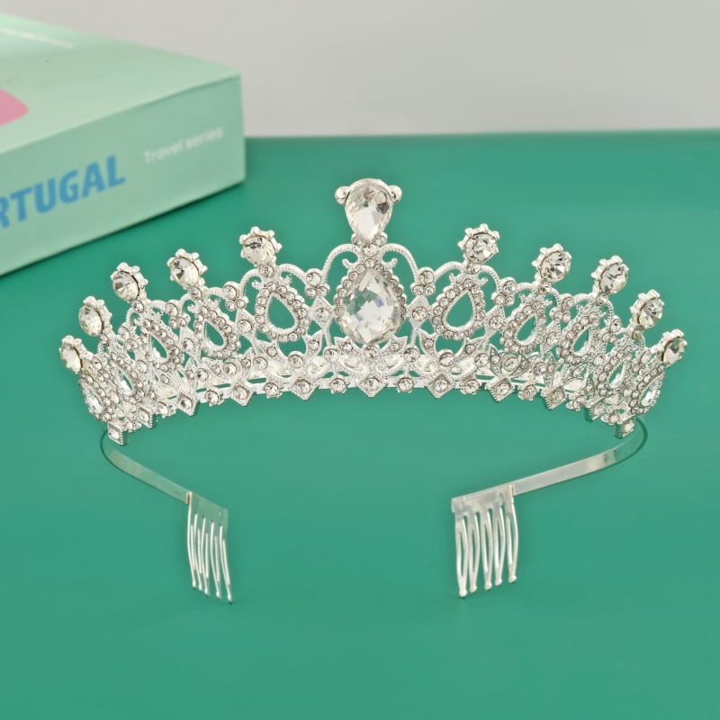 Tiara za kosu princeze s kristalima, legura, metalno graviranje