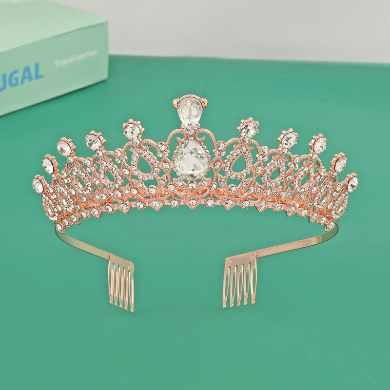 Tiara za kosu princeze s kristalima, legura, metalno graviranje