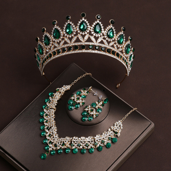 Set diademă de mireasă – trei piese, aliaj, cristale din sticlă, electroplating, accesoriu pentru cap feminin