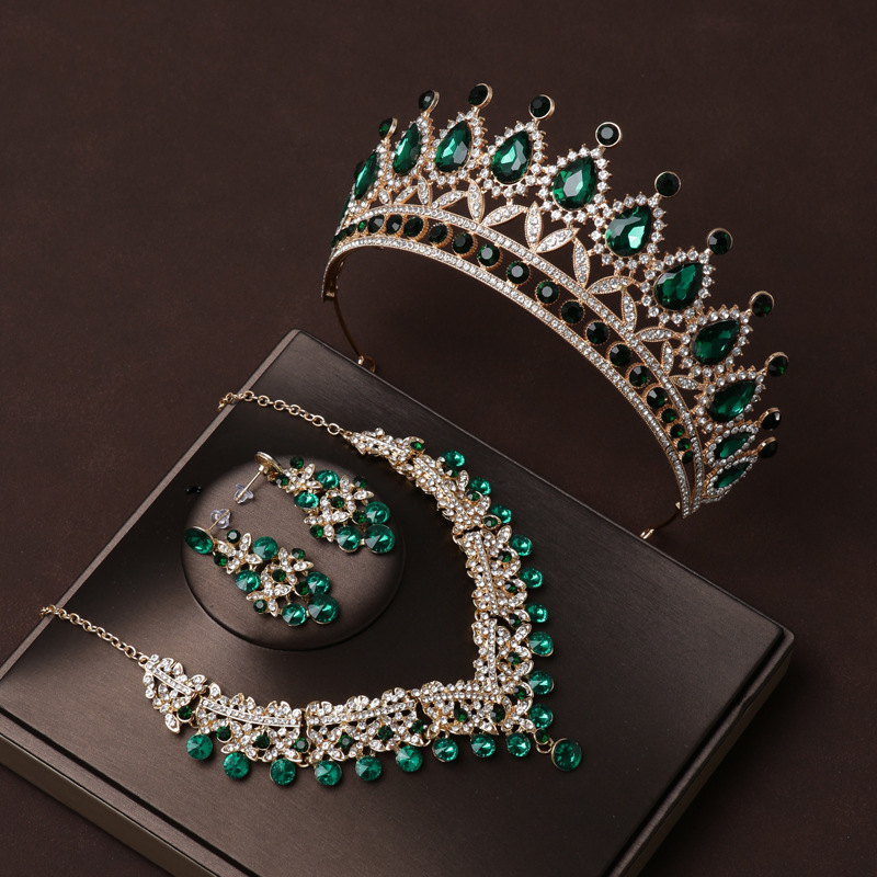 Set diademă de mireasă – trei piese, aliaj, cristale din sticlă, electroplating, accesoriu pentru cap feminin