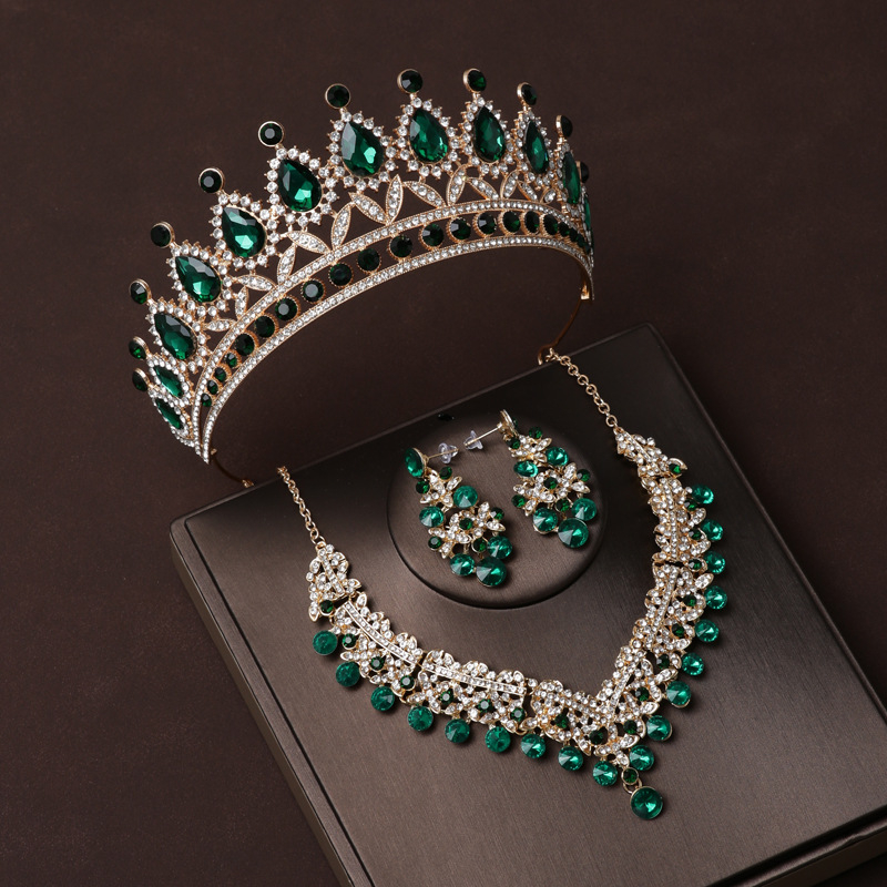 Set diademă de mireasă – trei piese, aliaj, cristale din sticlă, electroplating, accesoriu pentru cap feminin