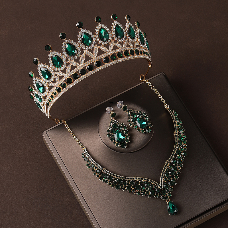 Set diademă de mireasă – trei piese, aliaj, cristale din sticlă, electroplating, accesoriu pentru cap feminin