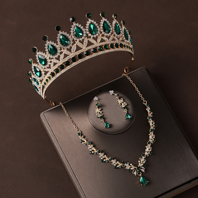 Set diademă de mireasă – trei piese, aliaj, cristale din sticlă, electroplating, accesoriu pentru cap feminin