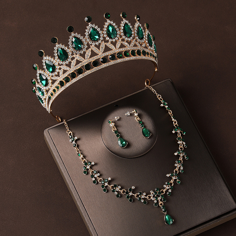 Set diademă de mireasă – trei piese, aliaj, cristale din sticlă, electroplating, accesoriu pentru cap feminin