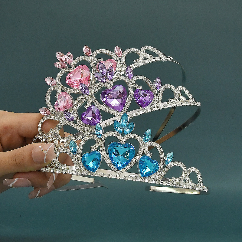 Accesoriu pentru cap pentru fete – coroană din aliaj, cristal ametist, placare electrolitică, stil dulce, model H116