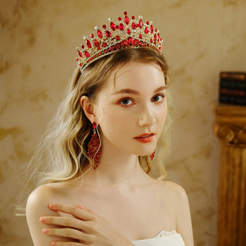Coronă de mireasă Xiyi – aliaj cu acoperire diamantată, stil vintage, cristale albe/roșii/albastre/verzi, origine Jinhua