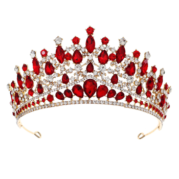 Coronă de mireasă Xiyi – aliaj cu acoperire diamantată, stil vintage, cristale albe/roșii/albastre/verzi, origine Jinhua