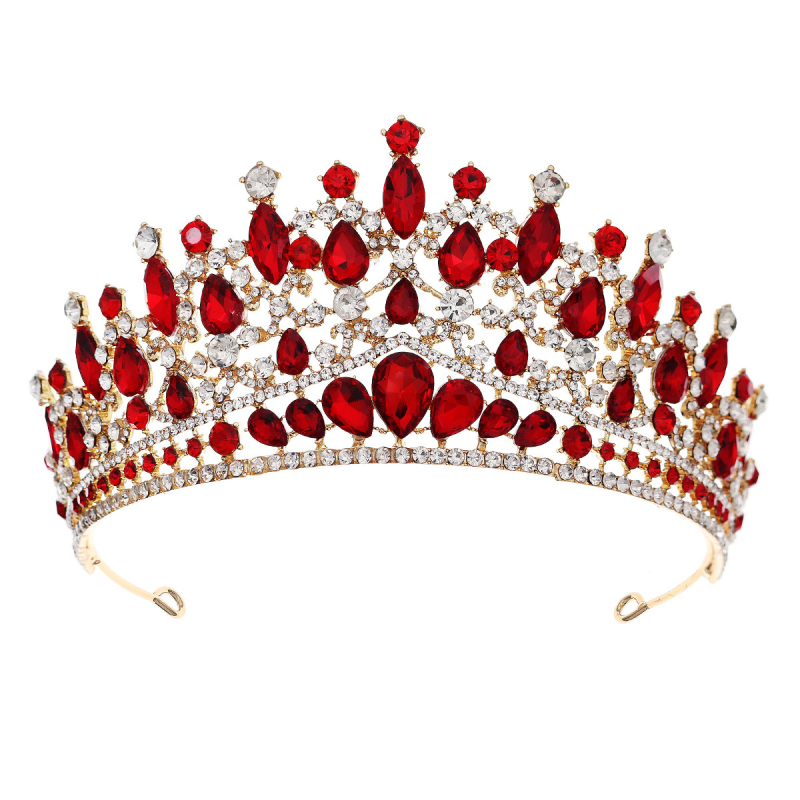 Coronă de mireasă Xiyi – aliaj cu acoperire diamantată, stil vintage, cristale albe/roșii/albastre/verzi, origine Jinhua