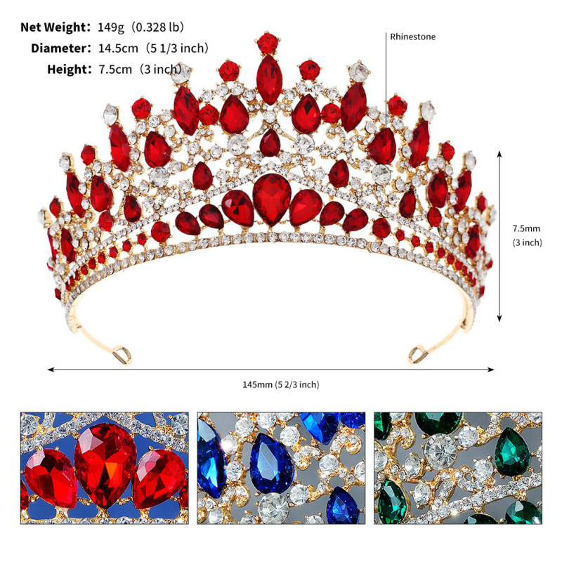 Coronă de mireasă Xiyi – aliaj cu acoperire diamantată, stil vintage, cristale albe/roșii/albastre/verzi, origine Jinhua