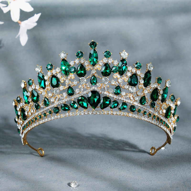 Coronă de mireasă Xiyi – aliaj cu acoperire diamantată, stil vintage, cristale albe/roșii/albastre/verzi, origine Jinhua