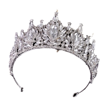Tiara od legure, jednostavan ženski stil, bijeli kristal, elektroplatiranje, model Hg125+hg41+hg60+hg81
