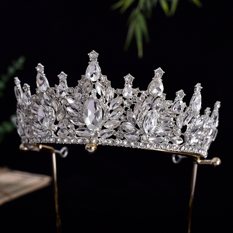 Tiara od legure, jednostavan ženski stil, bijeli kristal, elektroplatiranje, model Hg125+hg41+hg60+hg81