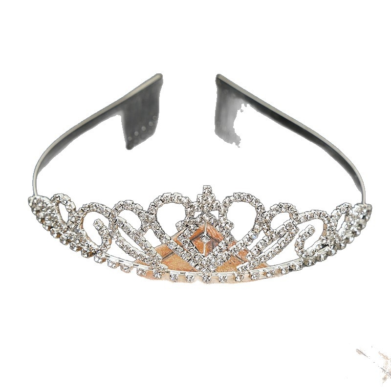 Dječja kruna za kosu s češljićem – princeza stil, bijeli kristali, materijal rhinestone, završna obrada: dijamant, srebrni premaz