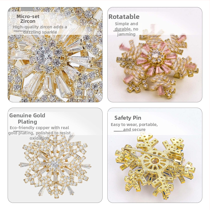 Mu Yu Time to Run Snowflake καρφίτσα – χαλκός, ανθώδες σχέδιο για πέτο, unisex, μικροεπίστρωση