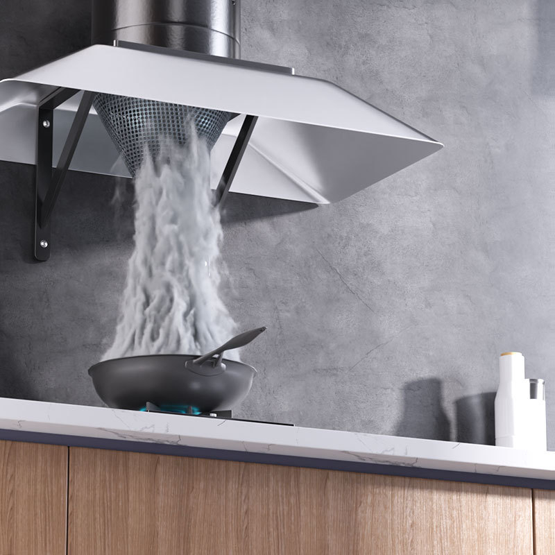 Virtuvės ištraukiamasis ventiliatorius (Modelis FD-150; montavimas: trikampio laikiklis; galia: 50–120 W; įtampa: 220 V; valdymas: mechaninis)