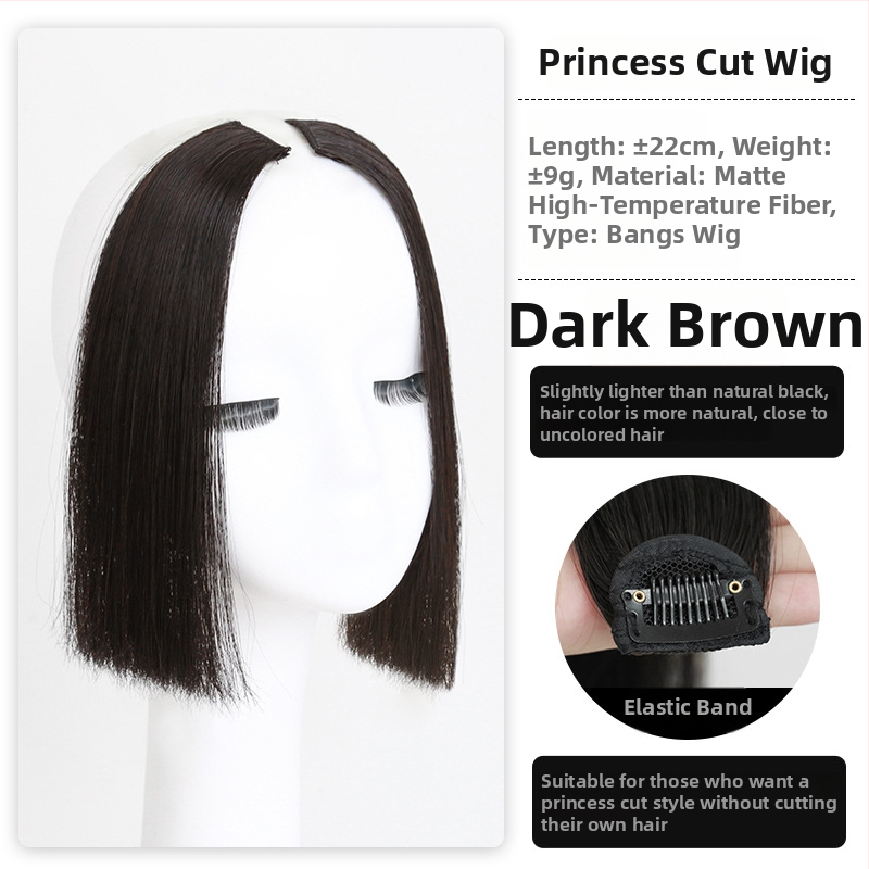 Parūka ar princeses griezumu sievietēm, dabīga pieres līnija un augšējā matu aizvietošanas daļa, vidējā daļa, augstas temperatūras šķiedras, ērti nēsājama