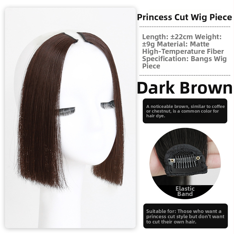 Parūka ar princeses griezumu sievietēm, dabīga pieres līnija un augšējā matu aizvietošanas daļa, vidējā daļa, augstas temperatūras šķiedras, ērti nēsājama