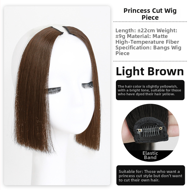 Parūka ar princeses griezumu sievietēm, dabīga pieres līnija un augšējā matu aizvietošanas daļa, vidējā daļa, augstas temperatūras šķiedras, ērti nēsājama