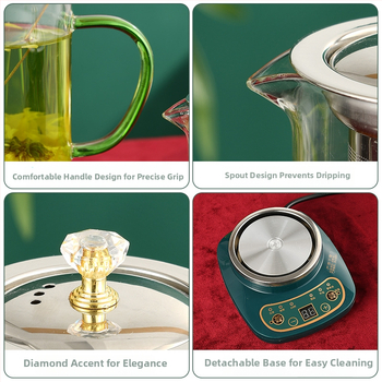 Vārām tējas kannu no borosilikāta stikla, DA-045, 1 L, 360 W, 220 V, pogu vadība, termostats KSD