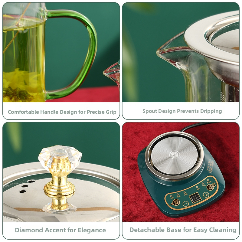 Vārām tējas kannu no borosilikāta stikla, DA-045, 1 L, 360 W, 220 V, pogu vadība, termostats KSD