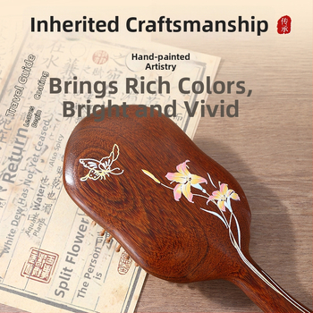 Fából készült hajápoló fésű légpárnás masszázsra a fejbőrön, arany szantálfa, nagy kör alakú fej, kerek fogak, eredet: Linyi