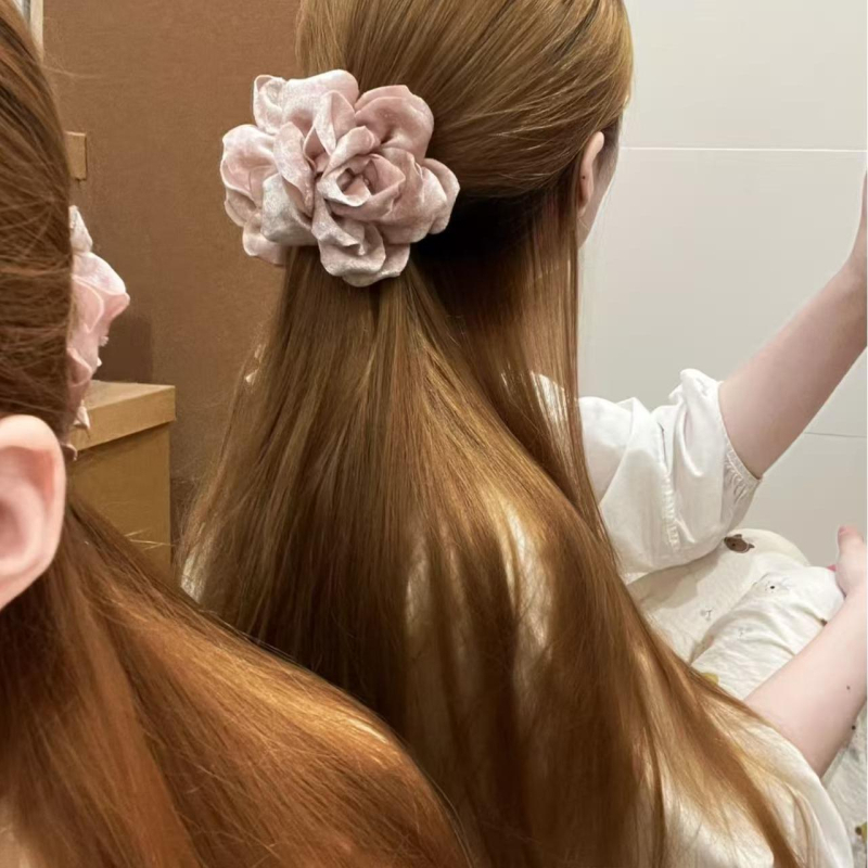 Clamă de păr din catifea cu camelia, clemă cu dinți, lucrată manual, stil feeric