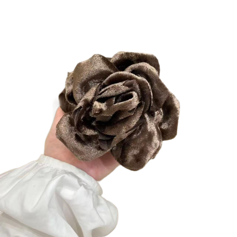Clamă de păr din catifea cu camelia, clemă cu dinți, lucrată manual, stil feeric