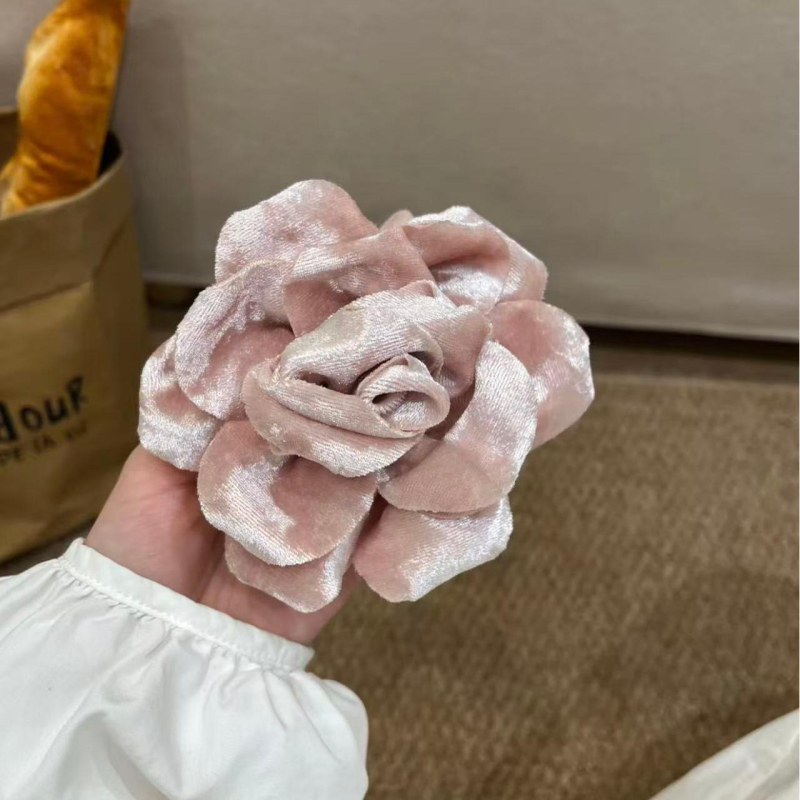 Clamă de păr din catifea cu camelia, clemă cu dinți, lucrată manual, stil feeric