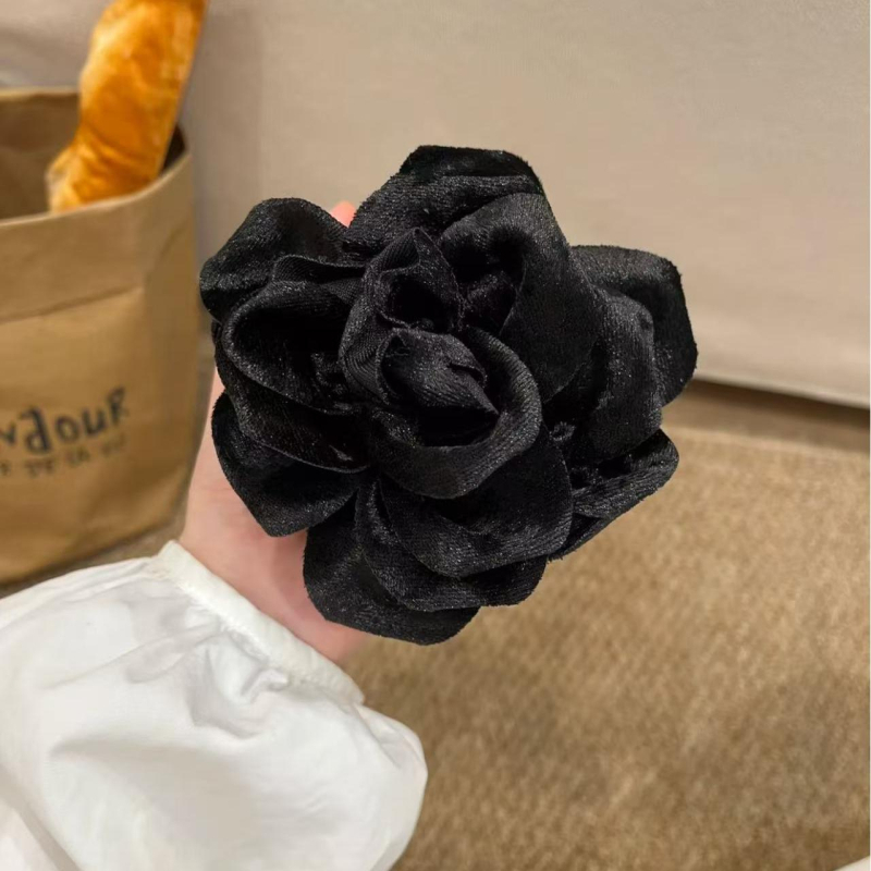 Clamă de păr din catifea cu camelia, clemă cu dinți, lucrată manual, stil feeric