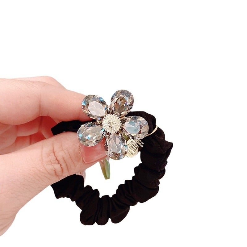 Card Luxury kristāla ziedu matu siksna, roku darīta, korejiešu stila, augsta elastība, ziemas 2023 kolekcija