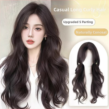 Sievietes tilpuma parūka, daļēji roku adīta, sajaukta zīda materiāla, bez krāsošanas un perm, lielas viļņotas cirtas